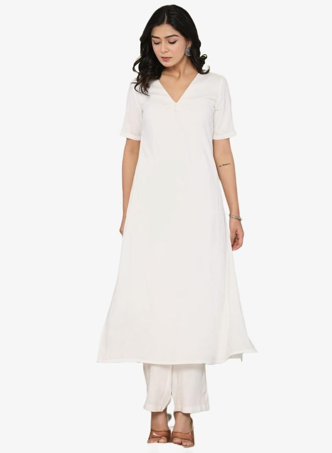 KASYA White Summer Viscose Co-Ord Set - Image 1